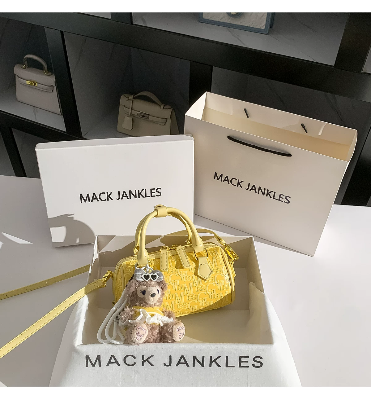 Luxury Bags Yellow - Fashion Yellow Letter Embossed Barrel Shaped